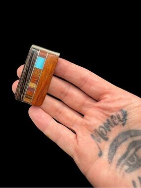 Vintage Southwestern Turquoise Wood Inlay Money Clip Vintage Navajo Money Clip